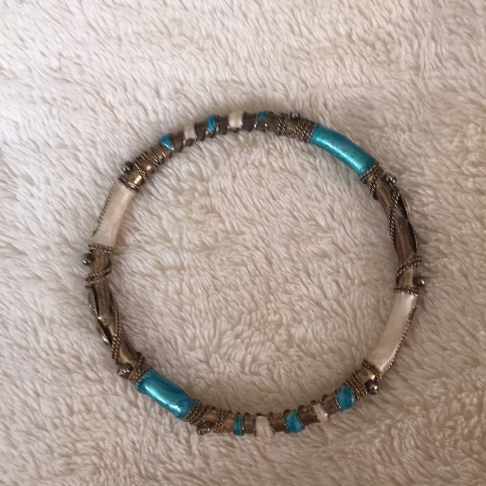 Turquoise and Ivory Enamel Bangle
